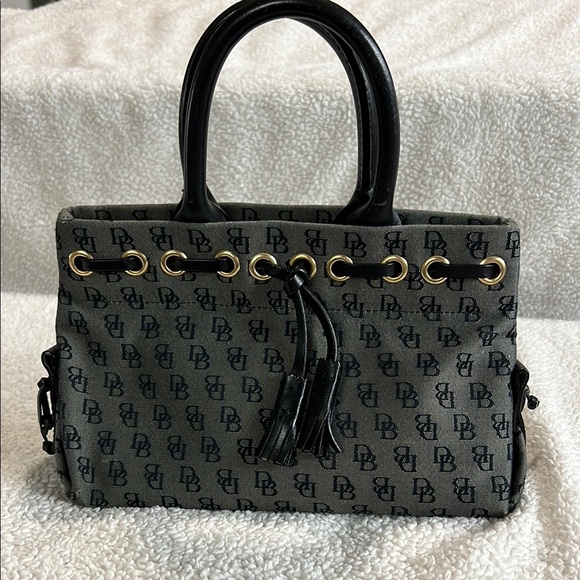 Dooney & Bourke Handbags - Dooney & Bourke Signature Monogram Tassel Tote Handbag Purse Black Y2K Vintage